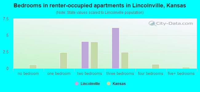 Bedrooms in renter-occupied apartments in Lincolnville, Kansas