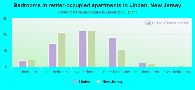 Bedrooms in renter-occupied apartments in Linden, New Jersey