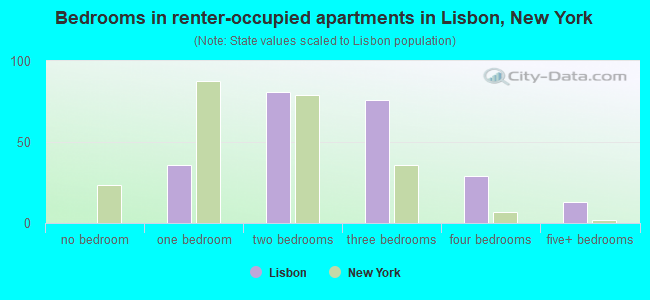 Bedrooms in renter-occupied apartments in Lisbon, New York