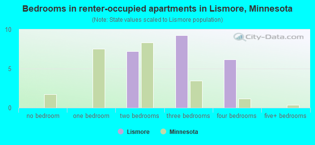 Bedrooms in renter-occupied apartments in Lismore, Minnesota