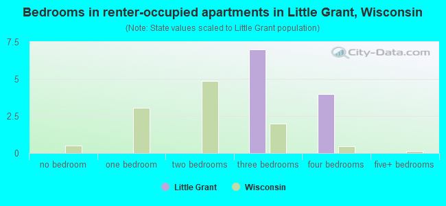 Bedrooms in renter-occupied apartments in Little Grant, Wisconsin