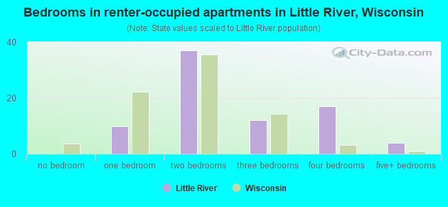 Bedrooms in renter-occupied apartments in Little River, Wisconsin