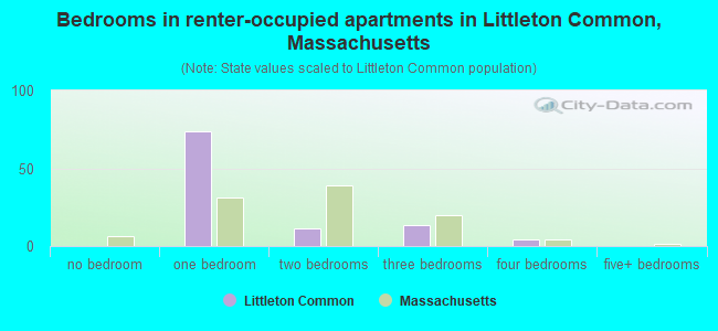 Bedrooms in renter-occupied apartments in Littleton Common, Massachusetts