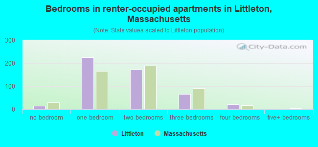 Bedrooms in renter-occupied apartments in Littleton, Massachusetts