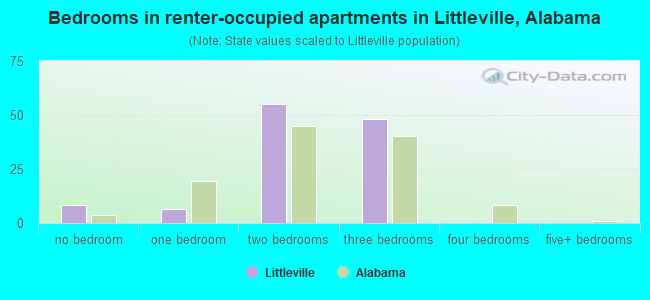 Bedrooms in renter-occupied apartments in Littleville, Alabama