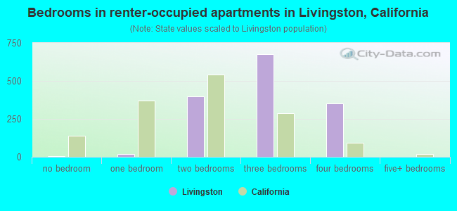 Bedrooms in renter-occupied apartments in Livingston, California
