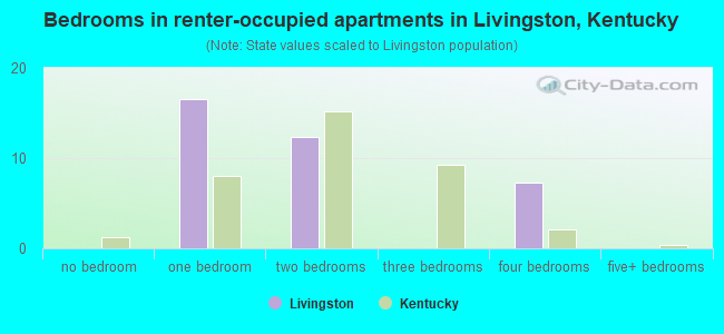 Bedrooms in renter-occupied apartments in Livingston, Kentucky