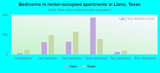 Bedrooms in renter-occupied apartments in Llano, Texas