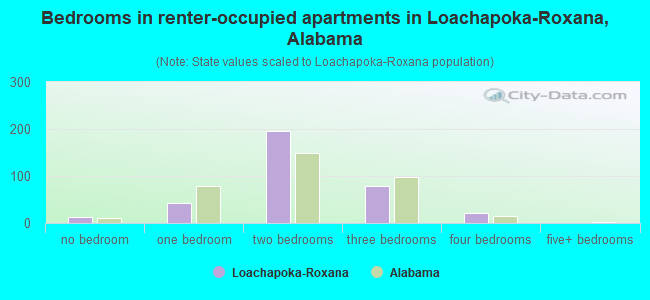 Bedrooms in renter-occupied apartments in Loachapoka-Roxana, Alabama