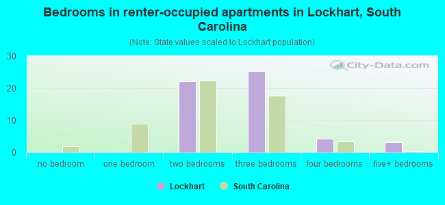 Bedrooms in renter-occupied apartments in Lockhart, South Carolina