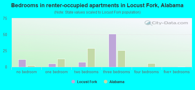 Bedrooms in renter-occupied apartments in Locust Fork, Alabama