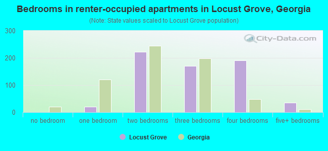 Bedrooms in renter-occupied apartments in Locust Grove, Georgia