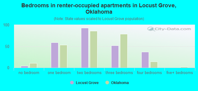 Bedrooms in renter-occupied apartments in Locust Grove, Oklahoma