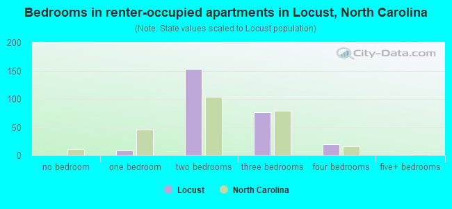 Bedrooms in renter-occupied apartments in Locust, North Carolina