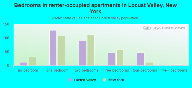 Bedrooms in renter-occupied apartments in Locust Valley, New York