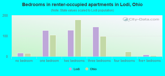 Bedrooms in renter-occupied apartments in Lodi, Ohio