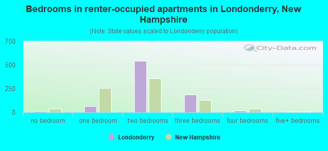 Bedrooms in renter-occupied apartments in Londonderry, New Hampshire