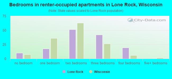 Bedrooms in renter-occupied apartments in Lone Rock, Wisconsin
