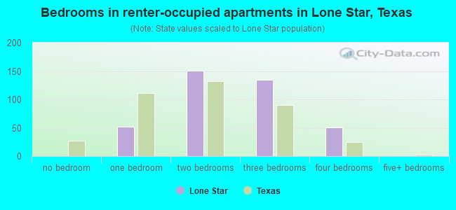 Bedrooms in renter-occupied apartments in Lone Star, Texas
