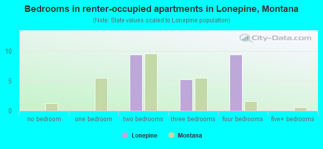 Bedrooms in renter-occupied apartments in Lonepine, Montana