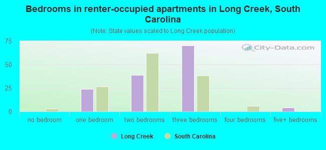 Bedrooms in renter-occupied apartments in Long Creek, South Carolina