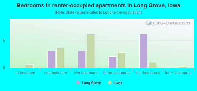 Bedrooms in renter-occupied apartments in Long Grove, Iowa