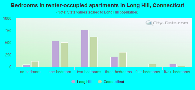 Bedrooms in renter-occupied apartments in Long Hill, Connecticut