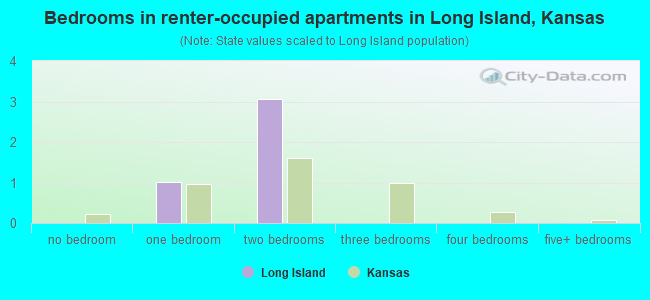 Bedrooms in renter-occupied apartments in Long Island, Kansas