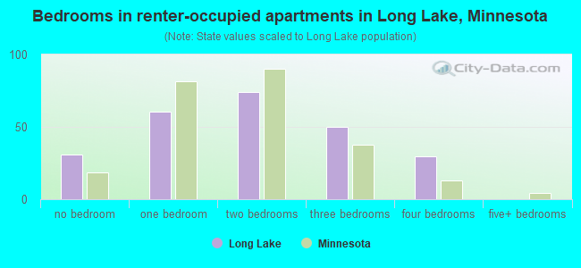 Bedrooms in renter-occupied apartments in Long Lake, Minnesota