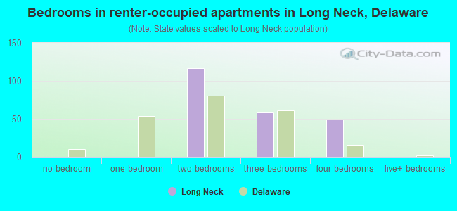Bedrooms in renter-occupied apartments in Long Neck, Delaware