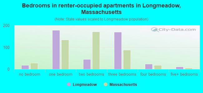 Bedrooms in renter-occupied apartments in Longmeadow, Massachusetts