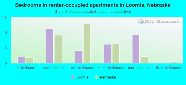 Bedrooms in renter-occupied apartments in Loomis, Nebraska