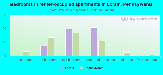 Bedrooms in renter-occupied apartments in Lorain, Pennsylvania