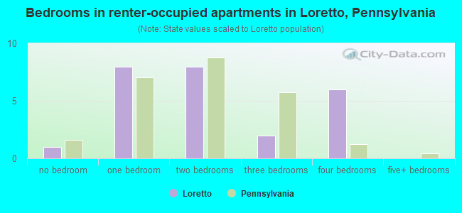 Bedrooms in renter-occupied apartments in Loretto, Pennsylvania