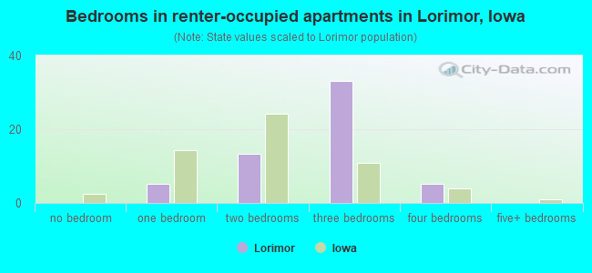 Bedrooms in renter-occupied apartments in Lorimor, Iowa
