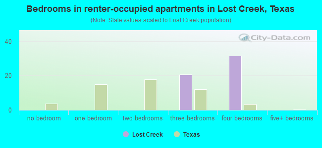 Bedrooms in renter-occupied apartments in Lost Creek, Texas
