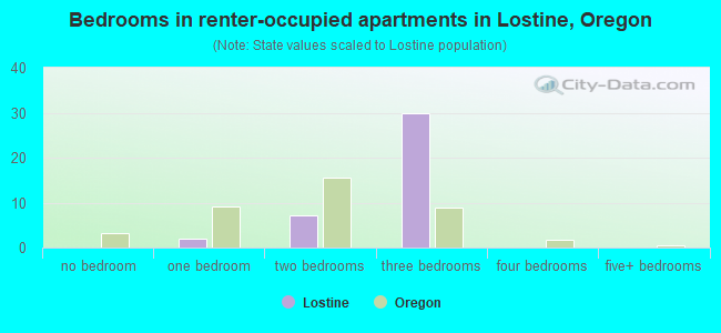 Bedrooms in renter-occupied apartments in Lostine, Oregon