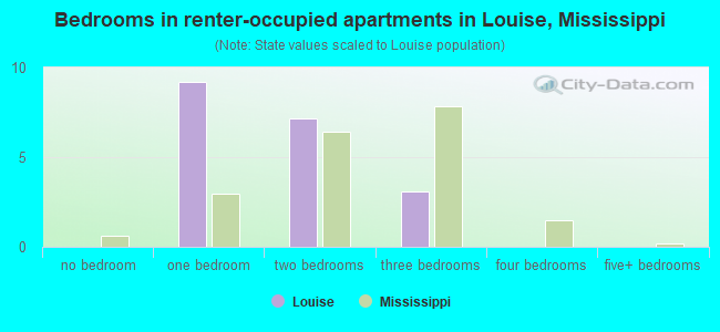 Bedrooms in renter-occupied apartments in Louise, Mississippi