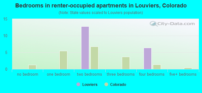 Bedrooms in renter-occupied apartments in Louviers, Colorado