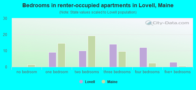 Bedrooms in renter-occupied apartments in Lovell, Maine