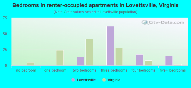 Bedrooms in renter-occupied apartments in Lovettsville, Virginia