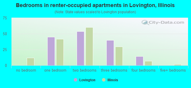 Bedrooms in renter-occupied apartments in Lovington, Illinois