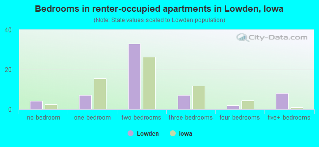 Bedrooms in renter-occupied apartments in Lowden, Iowa