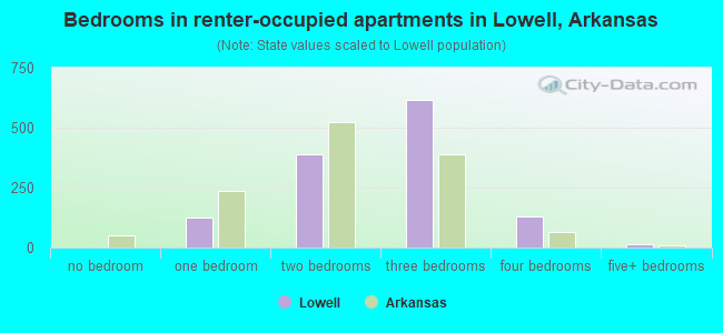 Bedrooms in renter-occupied apartments in Lowell, Arkansas