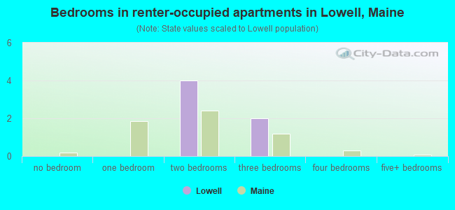 Bedrooms in renter-occupied apartments in Lowell, Maine