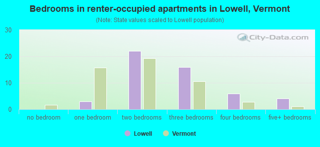 Bedrooms in renter-occupied apartments in Lowell, Vermont