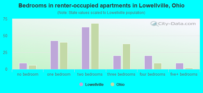 Bedrooms in renter-occupied apartments in Lowellville, Ohio