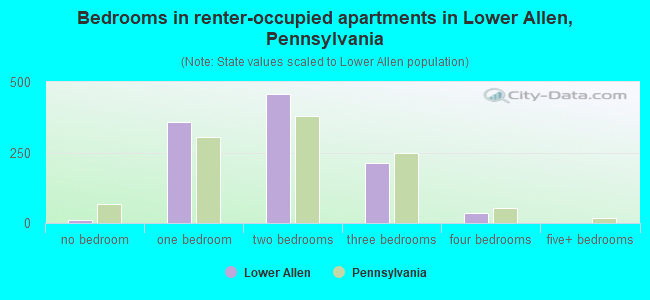 Bedrooms in renter-occupied apartments in Lower Allen, Pennsylvania
