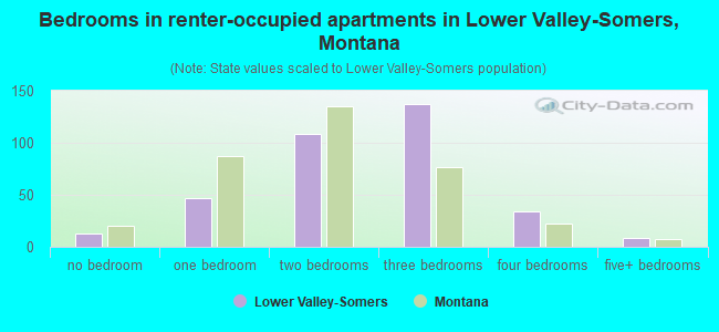 Bedrooms in renter-occupied apartments in Lower Valley-Somers, Montana