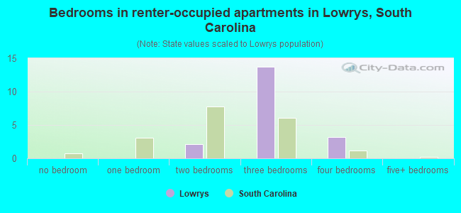 Bedrooms in renter-occupied apartments in Lowrys, South Carolina